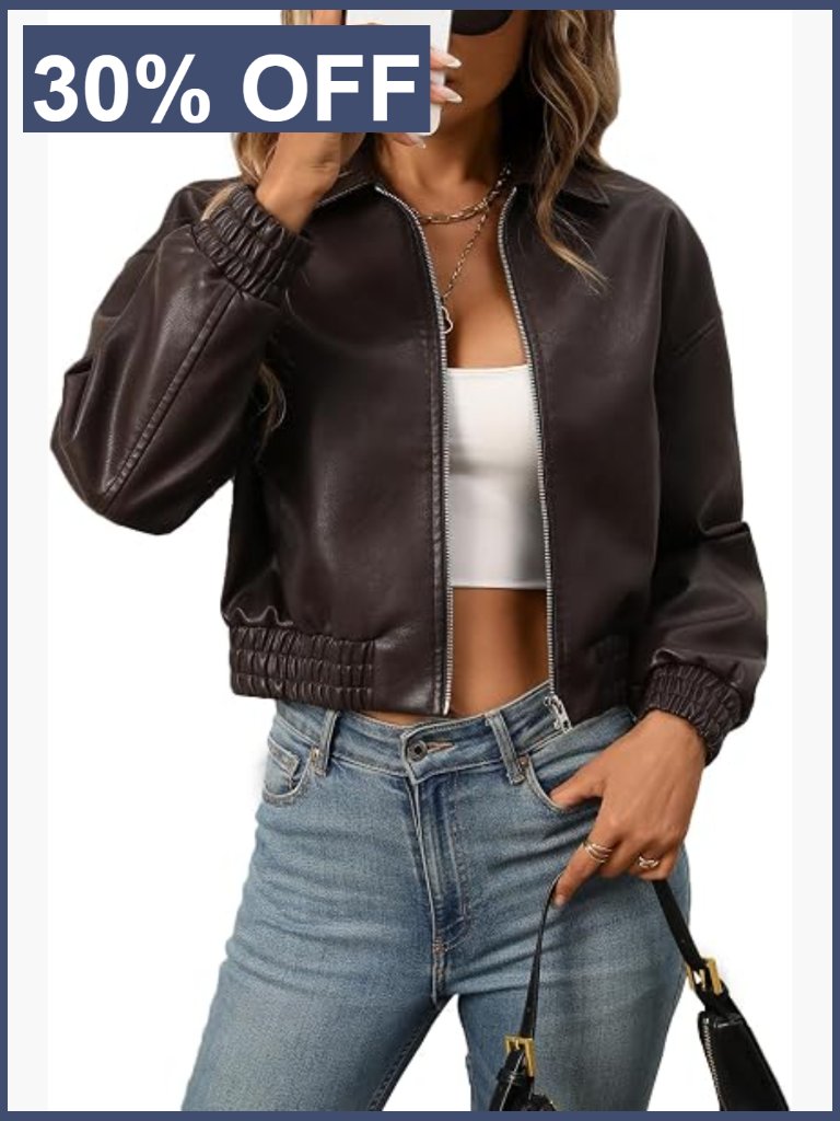 Faux Leather Bomber Jacket Baseball Collar Zip Streetwear Coat